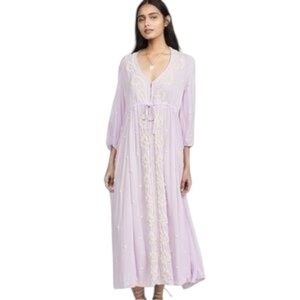 FREE PEOPLE Lilac Blossom Embroidered Fable BoHo Midi Dress XL peasant coquette